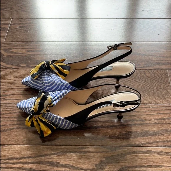 Prada Women's striped shirt/zebra print Slingback kitten Heels 36.5 - Picture 2 of 4